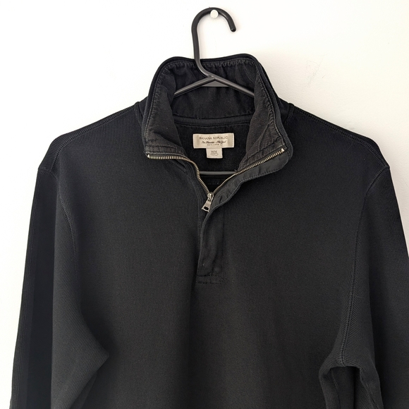 Banana Republic Black 1/4 Zip Sweater Corduroy Dark Academia Preppy ~ Size M - Picture 2 of 8